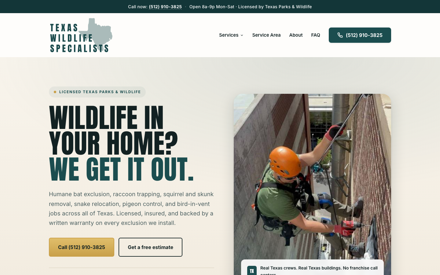 Texas Wildlife Specialists new homepage